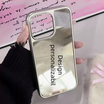 Carcasă personalizată pentru iPhone 16 Pro, 15 Pro și 14 Pro, cu ramă neagră și finisaj oglindă argintiu, compatibil MagSafe