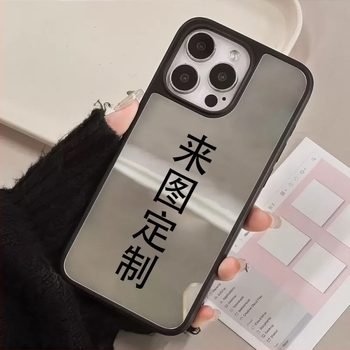 Carcasă personalizată pentru iPhone 16 Pro, 15 Pro și 14 Pro, cu ramă neagră și finisaj oglindă argintiu, compatibil MagSafe