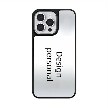 Carcasă personalizată pentru iPhone 16 Pro, 15 Pro și 14 Pro, cu ramă neagră și finisaj oglindă argintiu, compatibil MagSafe