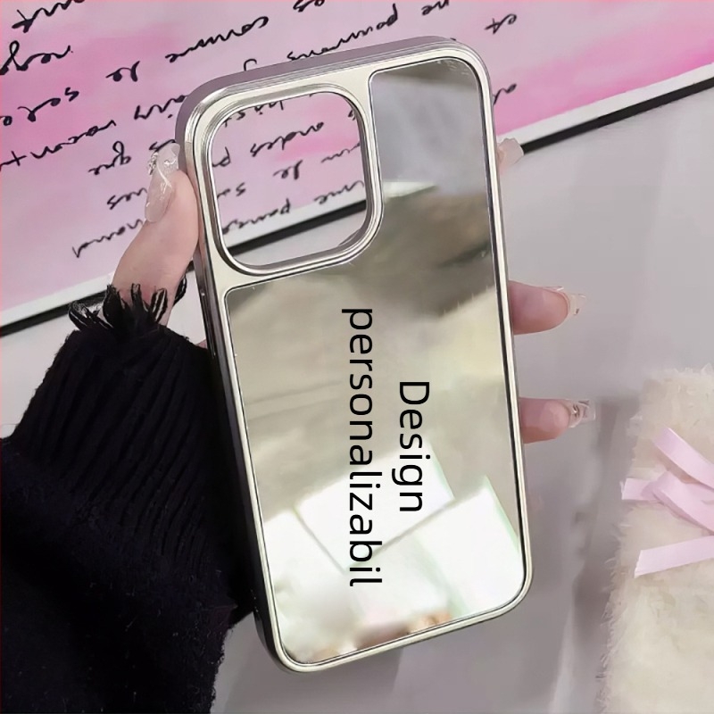 Carcasă personalizată pentru iPhone 16 Pro, 15 Pro și 14 Pro, cu ramă neagră și finisaj oglindă argintiu, compatibil MagSafe