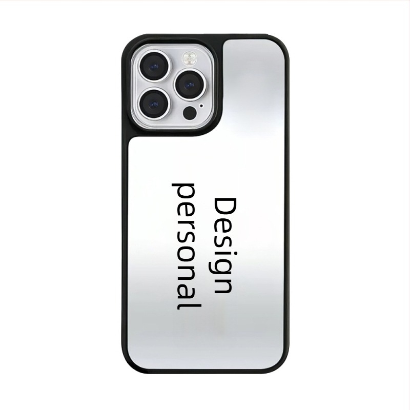 Carcasă personalizată pentru iPhone 16 Pro, 15 Pro și 14 Pro, cu ramă neagră și finisaj oglindă argintiu, compatibil MagSafe