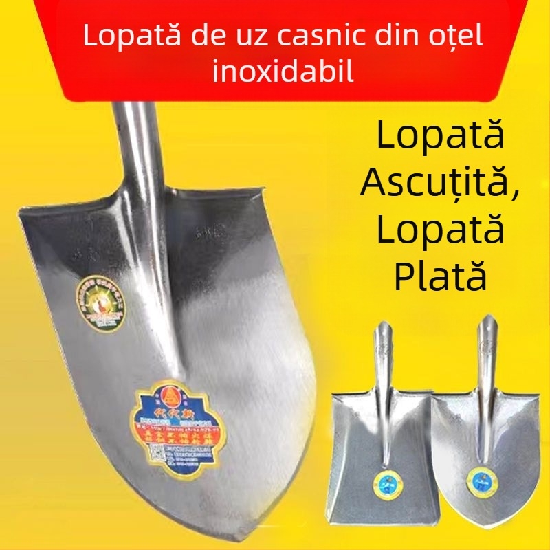 Lopată agricolă din oțel mangan cu mâner din lemn, construcție din oțel complet călit, lopată pentru cărbune cu vârf pătrat plat, pentru exterior