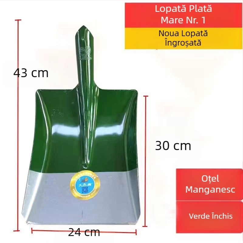 Lopată agricolă din oțel mangan cu mâner din lemn, construcție din oțel complet călit, lopată pentru cărbune cu vârf pătrat plat, pentru exterior