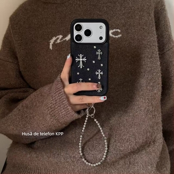 Husă albastră pentru iPhone cu design în cruce, acrilic mat, protecție anti-cădere
