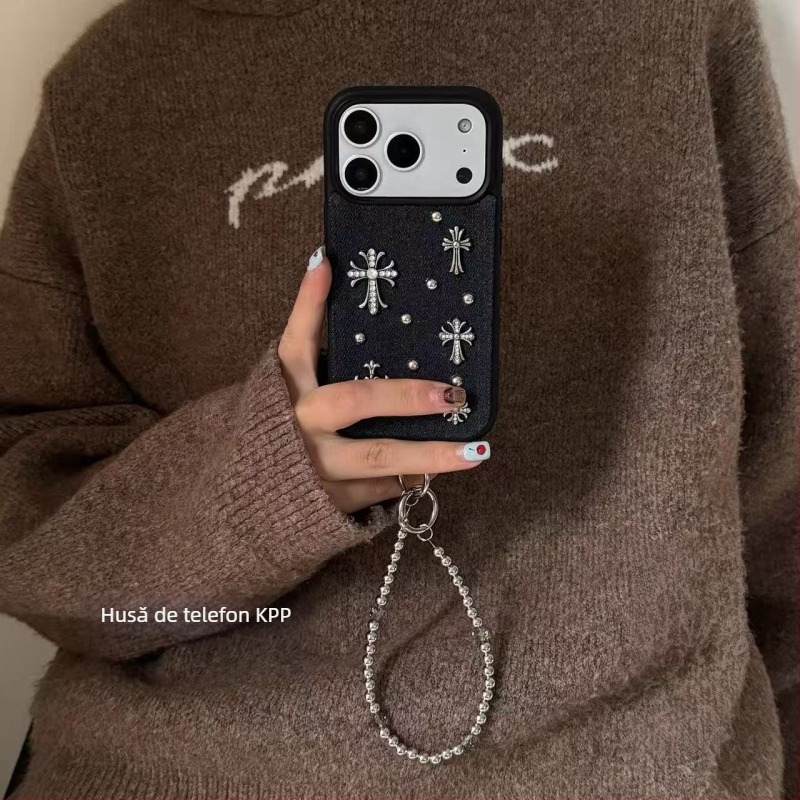 Husă albastră pentru iPhone cu design în cruce, acrilic mat, protecție anti-cădere