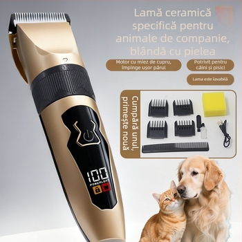 Mașină de tuns pentru animale de companie – câini, reîncărcabilă, cu pieptene cu afișaj digital