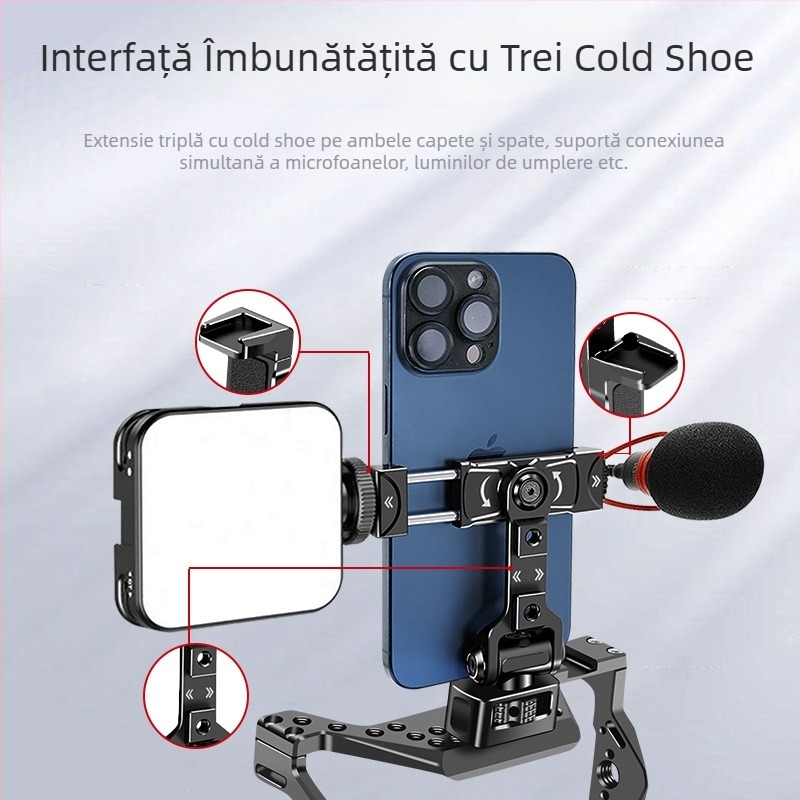 Clip pentru telefon cu pin de poziționare de 1/4 inch, cadru-cage pentru DSLR, adaptor de expansiune cu pantof rece