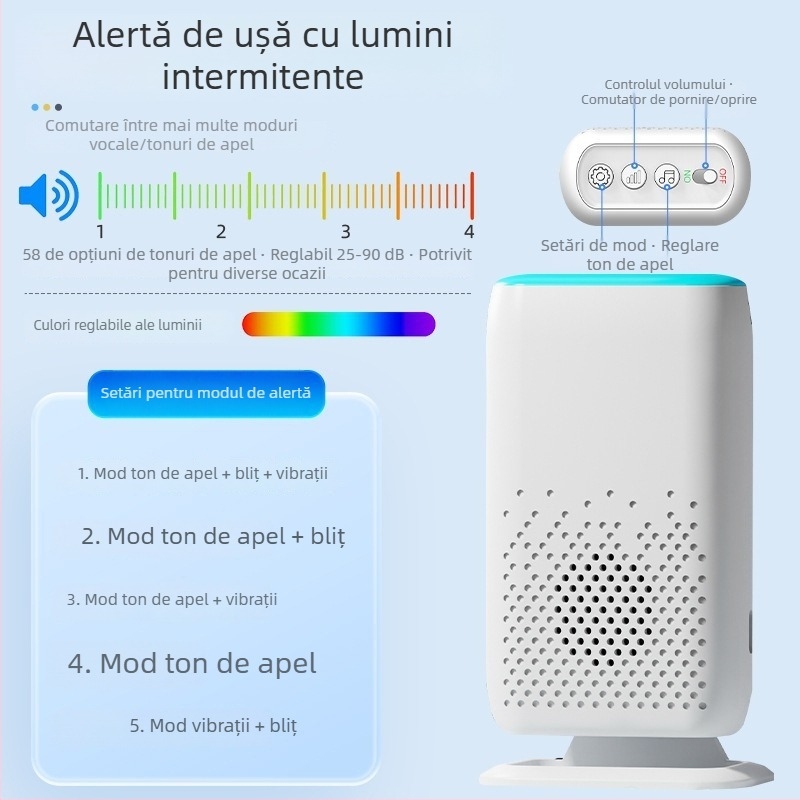 Sonerie wireless divizată cu vibrație și iluminare, senzor de mișcare pentru securitatea locuinței