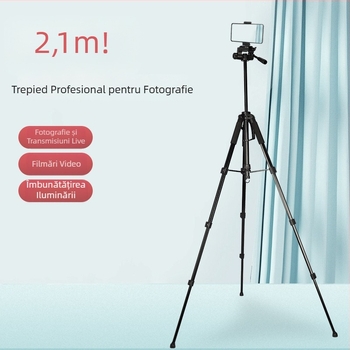 Trepied de fotografie de 2,1 m, cu suport pentru telefon și suport pentru lampă de pescuit de noapte, pentru streaming live