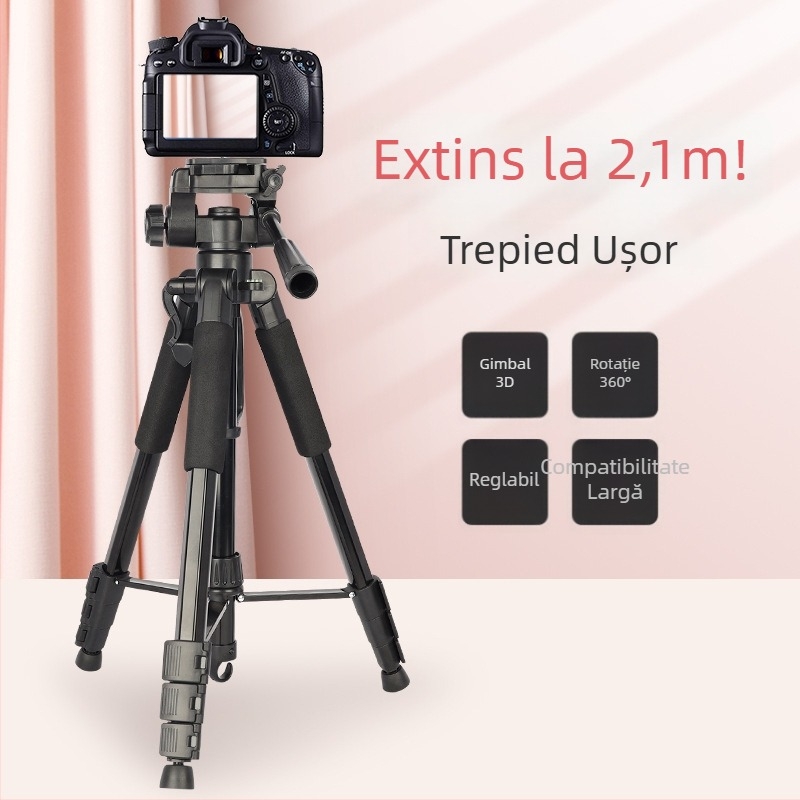 Trepied de fotografie de 2,1 m, cu suport pentru telefon și suport pentru lampă de pescuit de noapte, pentru streaming live