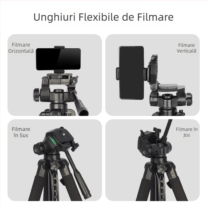 Trepied de fotografie de 2,1 m, cu suport pentru telefon și suport pentru lampă de pescuit de noapte, pentru streaming live