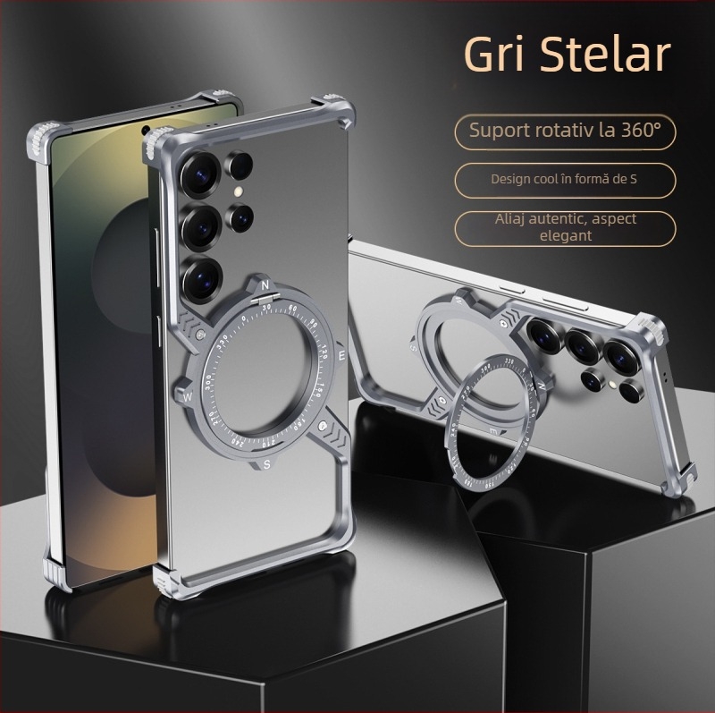 Carcasă metalică pentru Samsung S23 Ultra și S22 Ultra, cu suport în formă de S 360°, disipare a căldurii, rezistență la uzură, antiamprente și protecție la căderi