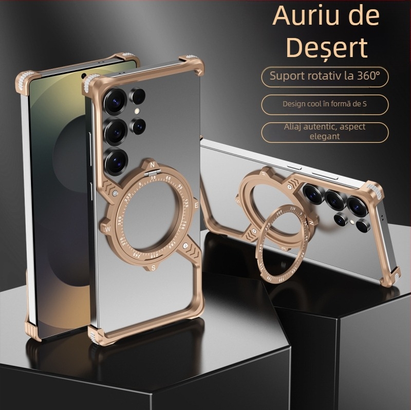 Carcasă metalică pentru Samsung S23 Ultra și S22 Ultra, cu suport în formă de S 360°, disipare a căldurii, rezistență la uzură, antiamprente și protecție la căderi