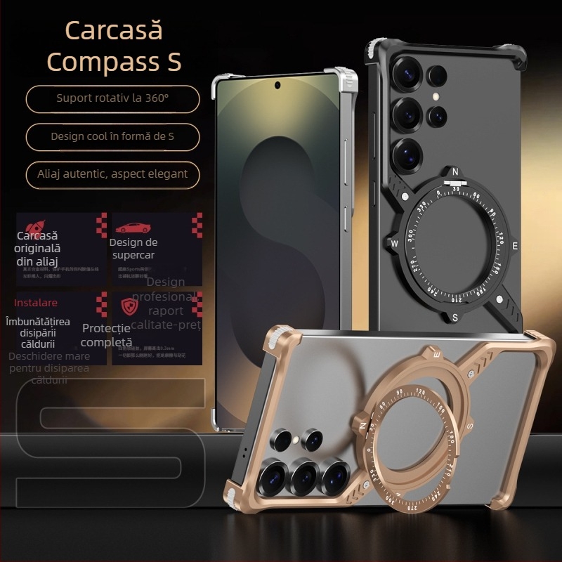 Carcasă metalică pentru Samsung S23 Ultra și S22 Ultra, cu suport în formă de S 360°, disipare a căldurii, rezistență la uzură, antiamprente și protecție la căderi