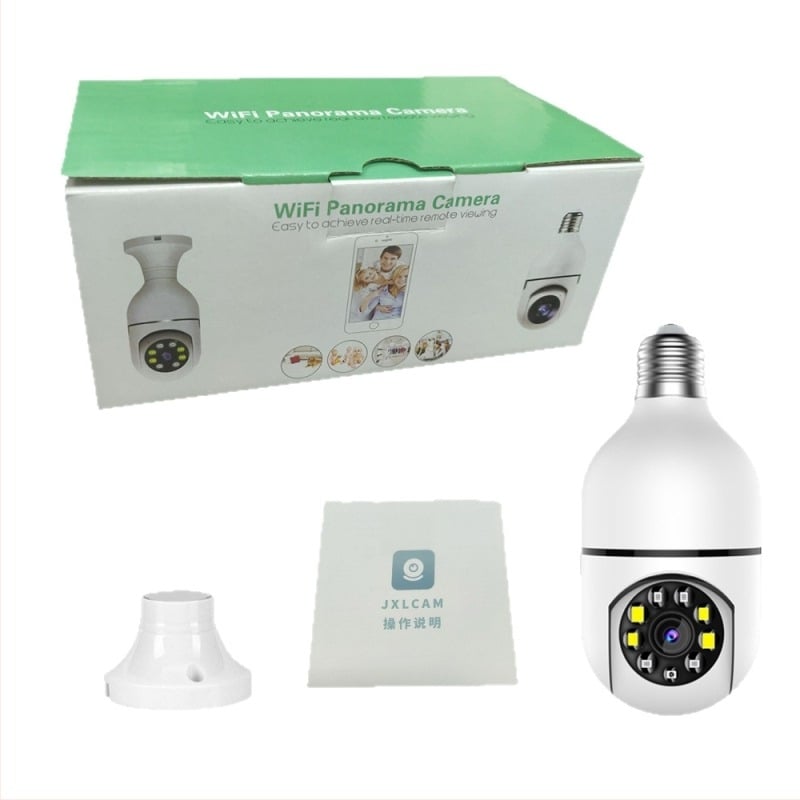 Cameră bulb cu unghi de 360° pentru uz casnic, fără instalare, portabilă, vedere nocturnă în culoare completă, supraveghere interioară E27