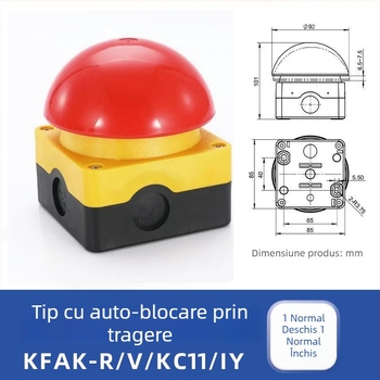 Comutator de oprire de urgență cu cap de ciupercă, auto-resetare și blocare, model FAK-S/KC11/I