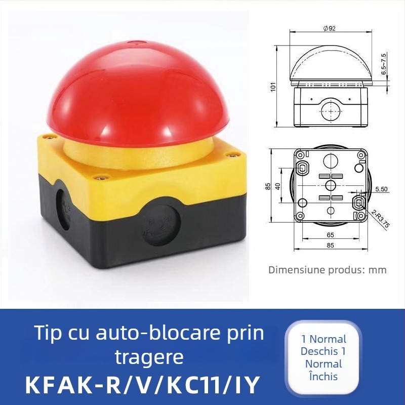 Comutator de oprire de urgență cu cap de ciupercă, auto-resetare și blocare, model FAK-S/KC11/I