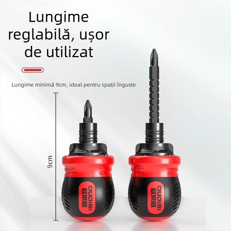 Oudisi șurubelniță telescopică cu clichet, capete Phillips și plat, dublă, ergonomic