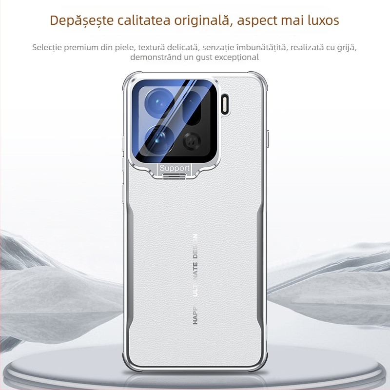 Husă OPPO Find X9S Pro / Find X8U cu suport metalic pentru obiectiv, textură de piele, protecție de lux ușoară. Culori: Alb, Roșu, Negru