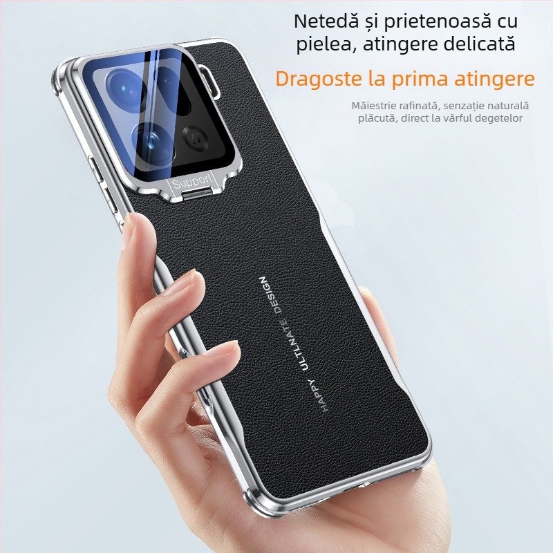Husă OPPO Find X9S Pro / Find X8U cu suport metalic pentru obiectiv, textură de piele, protecție de lux ușoară. Culori: Alb, Roșu, Negru
