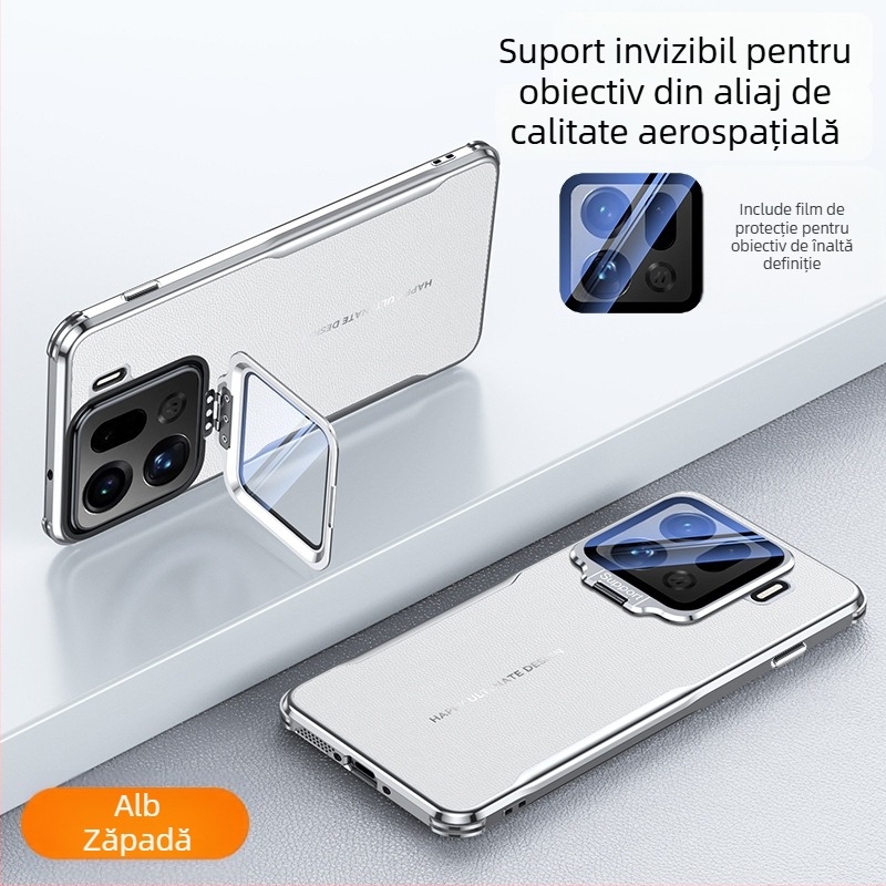 Husă OPPO Find X9S Pro / Find X8U cu suport metalic pentru obiectiv, textură de piele, protecție de lux ușoară. Culori: Alb, Roșu, Negru