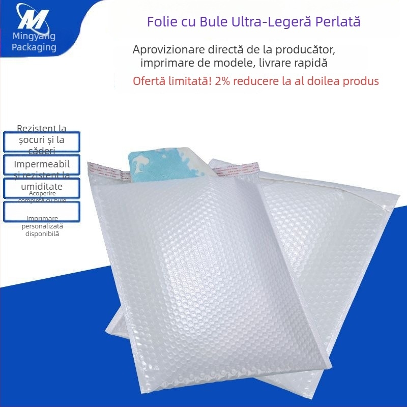 Plic bule alb cu film perlat, 48×56 cm, rezistent la șocuri, plic compozit mare pentru expedierea hainelor