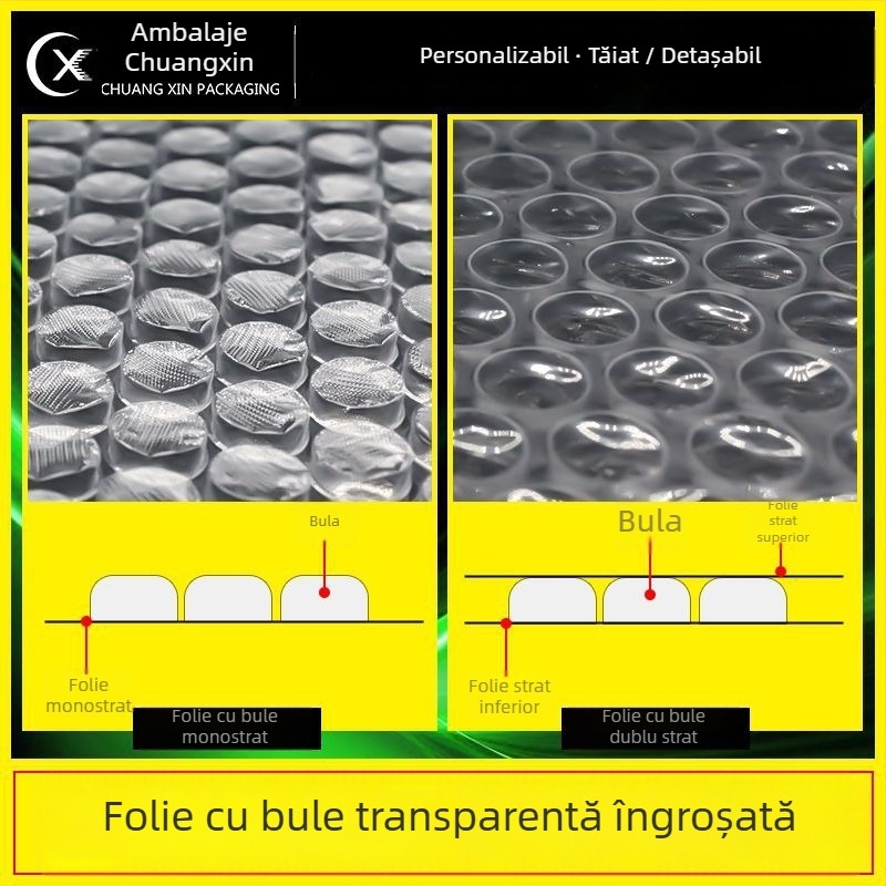 Chuangxin Pungă transparentă cu folie de bule îngroșată, LDPE, dreptunghiulară, pentru ambalare în transport