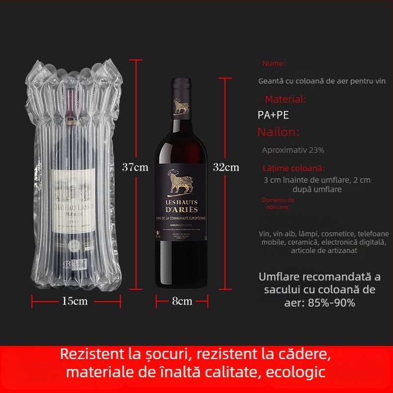 Geantă cu coloană de aer pentru sticla de vin, 7 camere, ambalare protejată, rezistentă la șocuri și la căderi