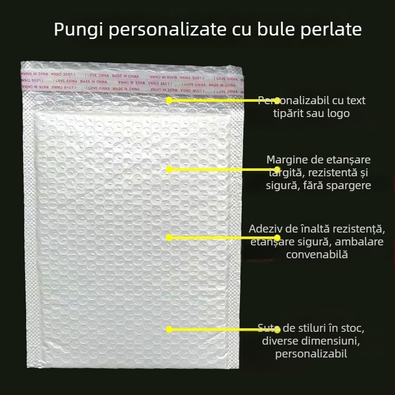 Plic cu bule din film compozit perlat, protecție la șocuri pentru expediere, plic alb cu burete gros