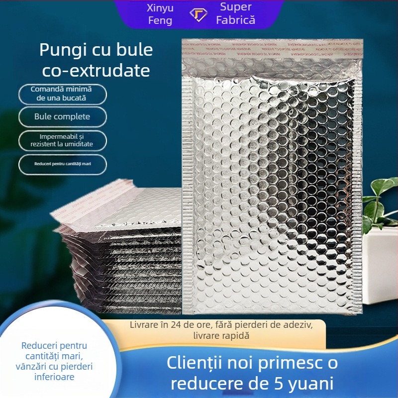 Plic cu bule din folie aluminizată, gros, autoadeziv, impermeabil și rezistent la lovituri pentru ambalarea hainelor