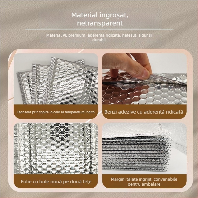 Plic cu bule din folie aluminizată, gros, autoadeziv, impermeabil și rezistent la lovituri pentru ambalarea hainelor