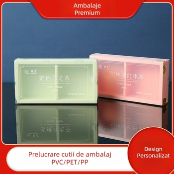 Cutie personalizată pentru ceai cu sertar PVC glisant, cutie albă din carton pentru ceai și prăjituri de ceai, cu logo imprimat