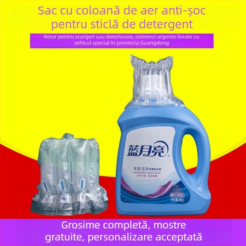 Geantă protejată cu coloană de aer pentru obiecte fragile: ambalaj cu coloană de bule pentru detergent de rufe, ulei comestibil și sticle de ulei de motor