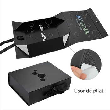 Cutie cadou neagră cu magnet și design pliabil dintr-o singură bucată
