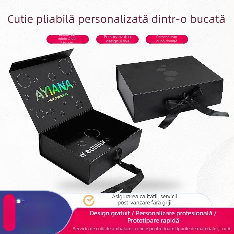 Cutie cadou neagră cu magnet și design pliabil dintr-o singură bucată