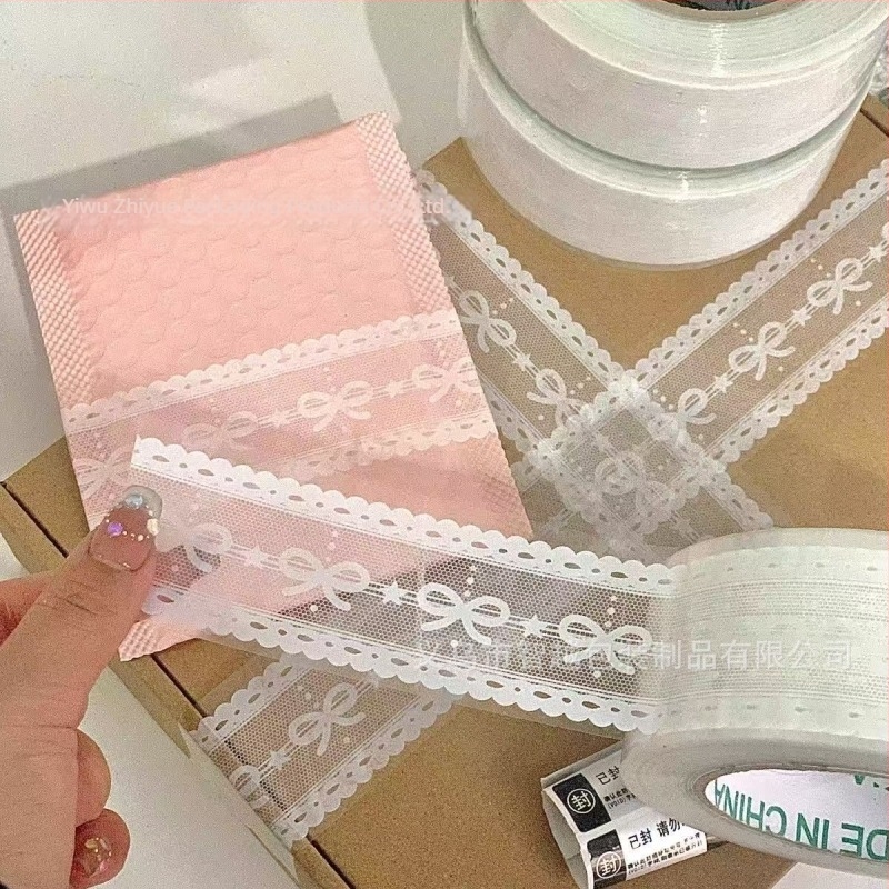 Bandă adezivă de ambalare dantelată, stil balet, transparentă, 100 m, lățime 45 mm