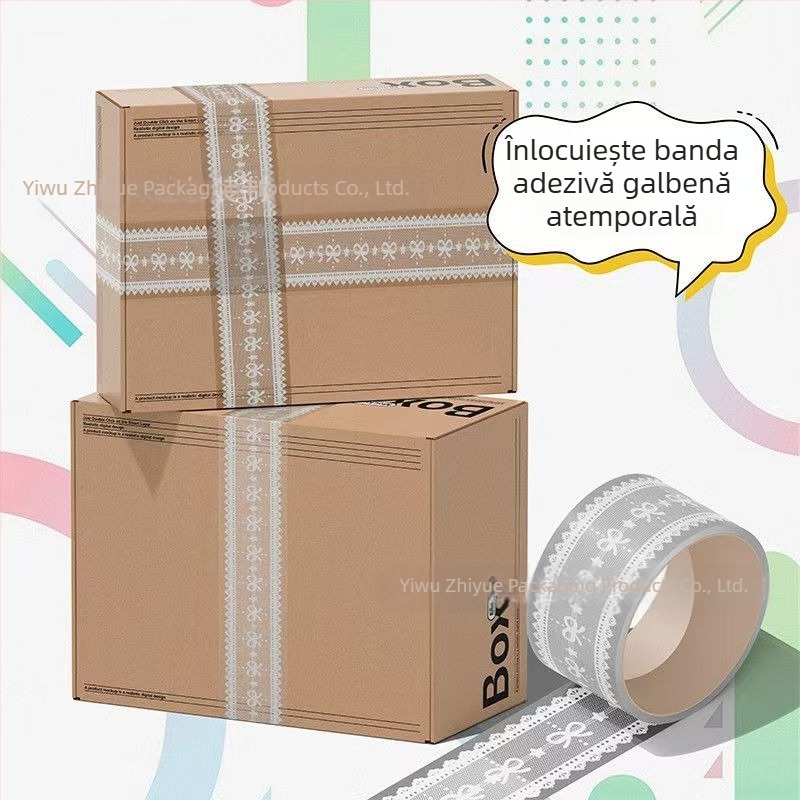 Bandă adezivă de ambalare dantelată, stil balet, transparentă, 100 m, lățime 45 mm