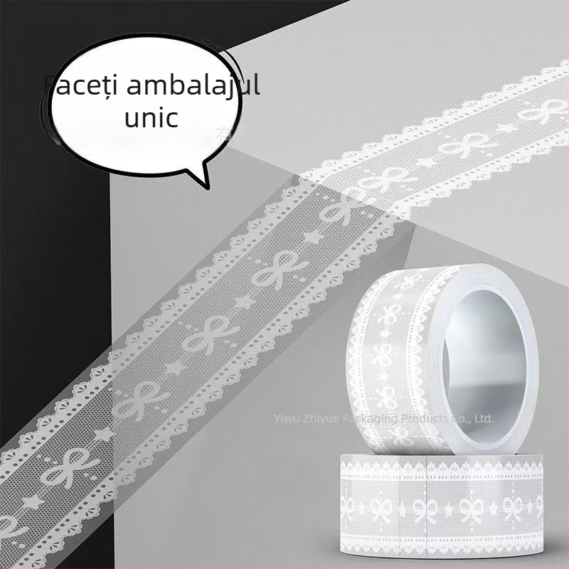 Bandă adezivă de ambalare dantelată, stil balet, transparentă, 100 m, lățime 45 mm