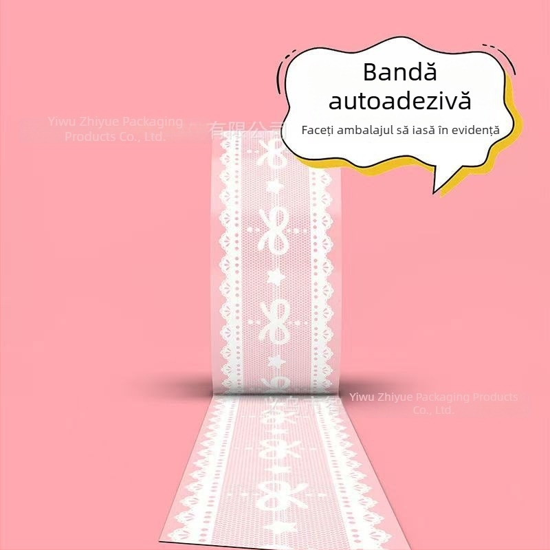 Bandă adezivă de ambalare dantelată, stil balet, transparentă, 100 m, lățime 45 mm