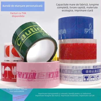 Bandă de sigilare cu logo imprimat, bandă de împachetat transparentă și colorată cu cod QR și slogan publicitar