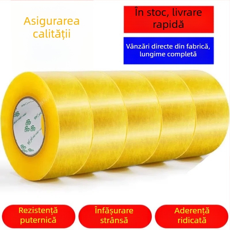 Bandă de ambalare transparentă, lățime 42 mm, rolă mare, bandă de sigilare pentru cutii, film BOPP, aderență puternică