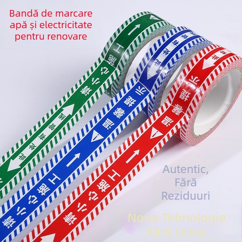 Bandă de identificare pentru apă și electricitate pe șantier – bandă colorată, îngroșată, de avertizare pentru țevi și cabluri