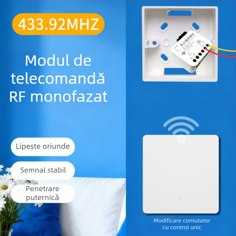 Modul wireless 433 MHz pentru control de la distanță, montaj fără cabluri, control cu un singur buton pentru iluminat casnic 220 V
