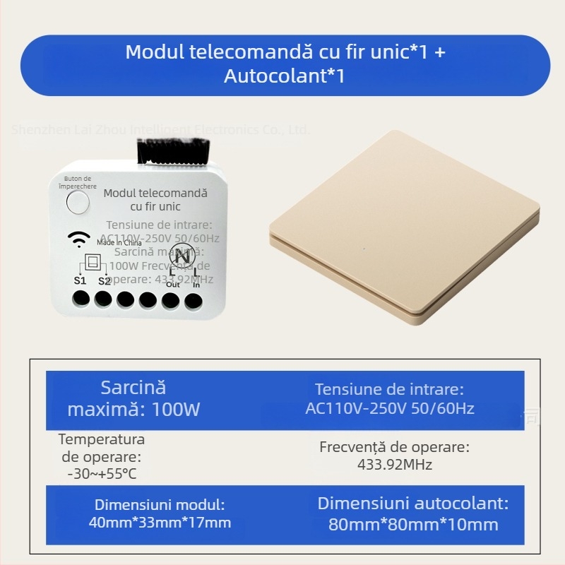 Modul wireless 433 MHz pentru control de la distanță, montaj fără cabluri, control cu un singur buton pentru iluminat casnic 220 V