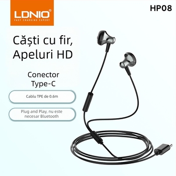 Căști in-ear cu fir, 3,5 mm, interfață Type-C, carcasă metalică, pentru gaming și muzică – Lidenuo
