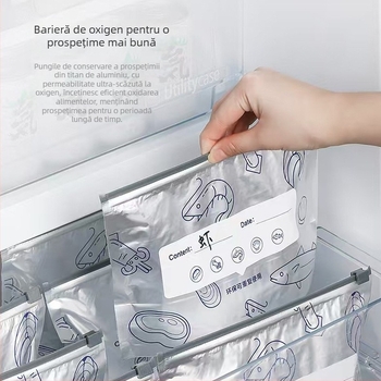 Pungă din folie de aluminiu cu sigiliu cu fermoar, pentru depozitare în congelator și frigider, pachet 10 buc.