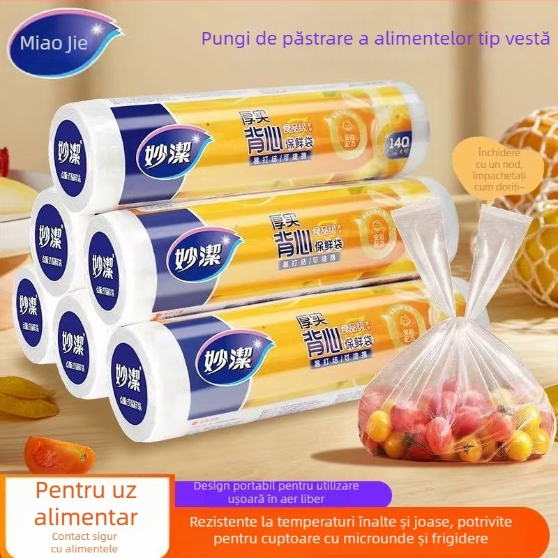 Miaojie Pungi groase în stil vestă pentru păstrarea prospețimii, pungi PE pentru depozitare alimente, 30 buc