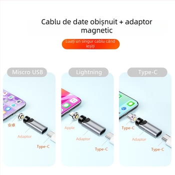 Adaptor magnetic rotativ Type-C de 540° pentru transfer de date și încărcare rapidă de 3A, adaptor cablu magnetic
