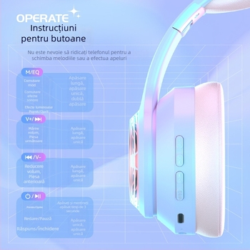 Căști wireless cu urechi de pisică, Bluetooth, microfon, pentru gaming și streaming