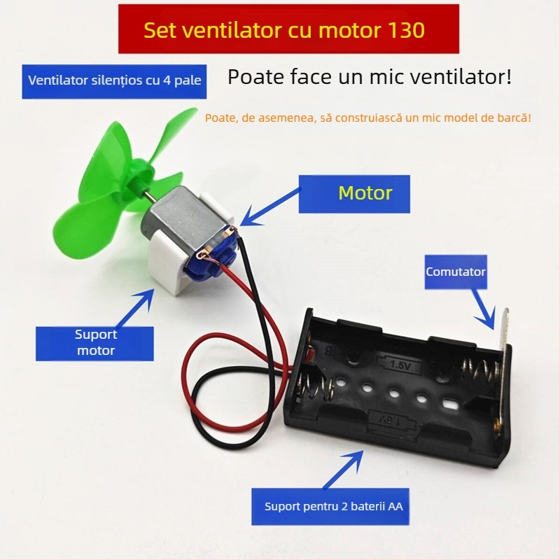 Navă pentru experimente științifice cu motor electric mic și elice mică, model de vas 1:30, realizat manual